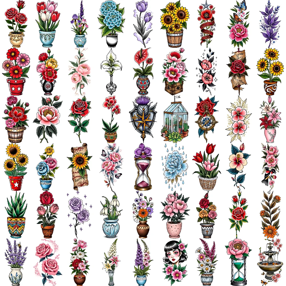 

63 шт. временные татуировки цветочные татуировки водостойкие долговечные наклейки для тела декоративный дизайн временные татуировки наклейки для