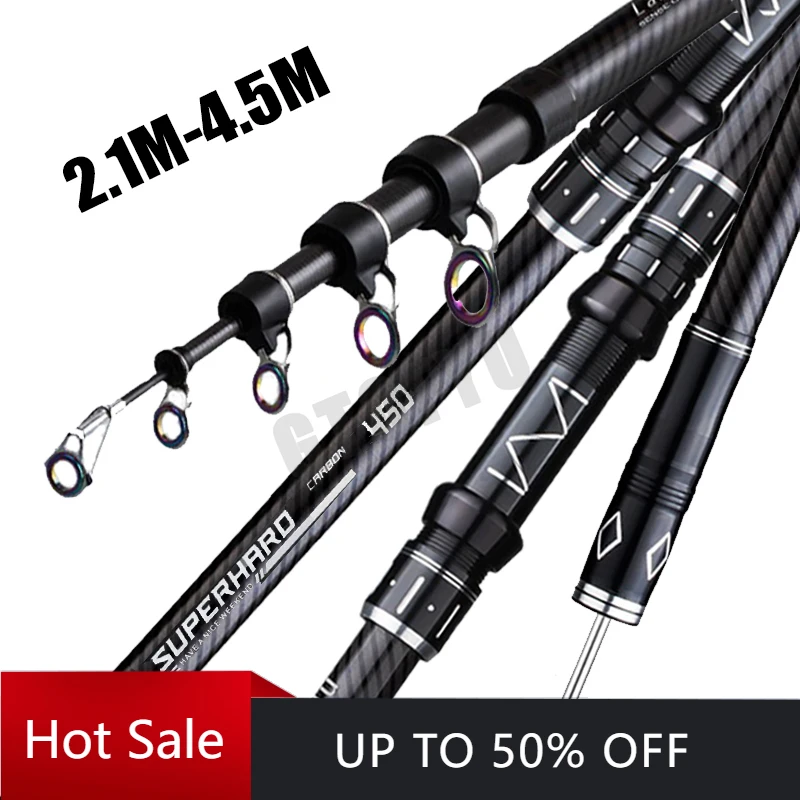 

2.1-4.5M Telescopic Fishing Rod Carbon Spinning Fishing Pole Boat Saltwater Freshwater Beach Rock Surfcasting Baitcasting Rod