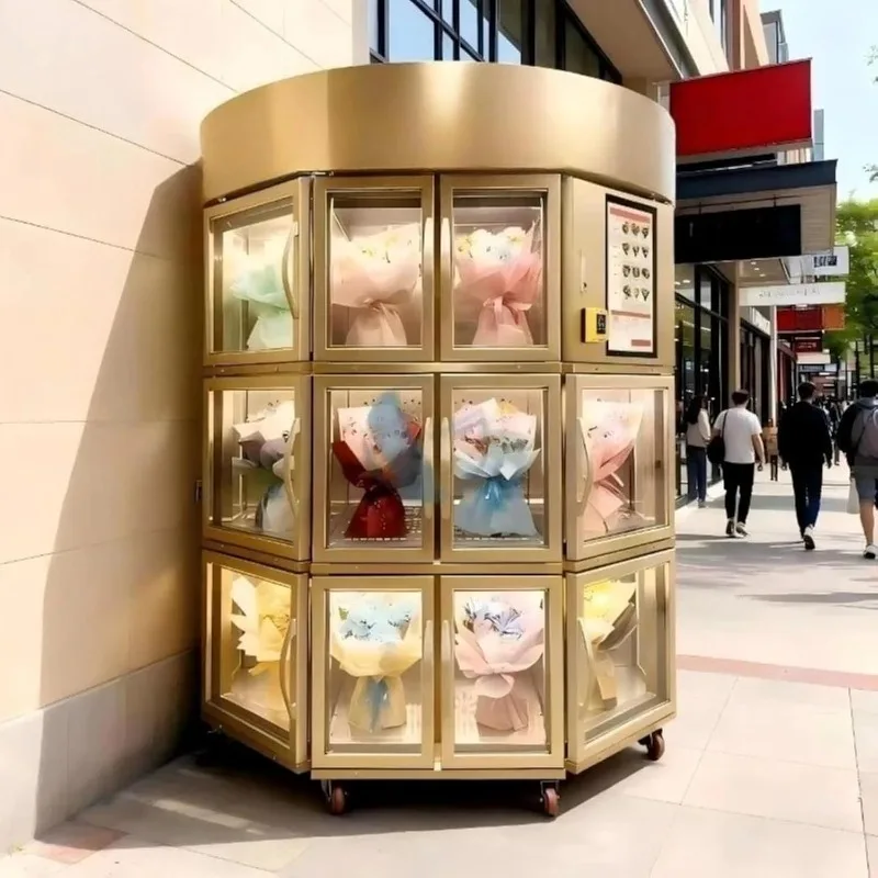 Automatic Flower Vending Machine Smart Refrigerated Bouquet Dispenser Fresh Rose Tulip AI Cashless Payment Floral Kiosk Mall