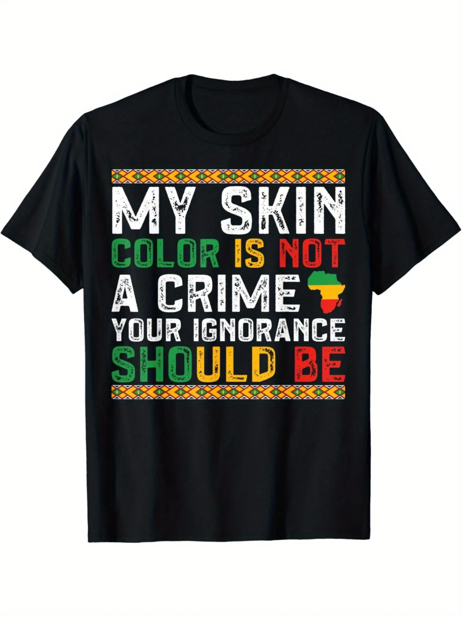 

Power Black History Month T-Shirt - Men's Casual Cotton Tee, "My Skin Color is Not a Crime" | Short Sleeve