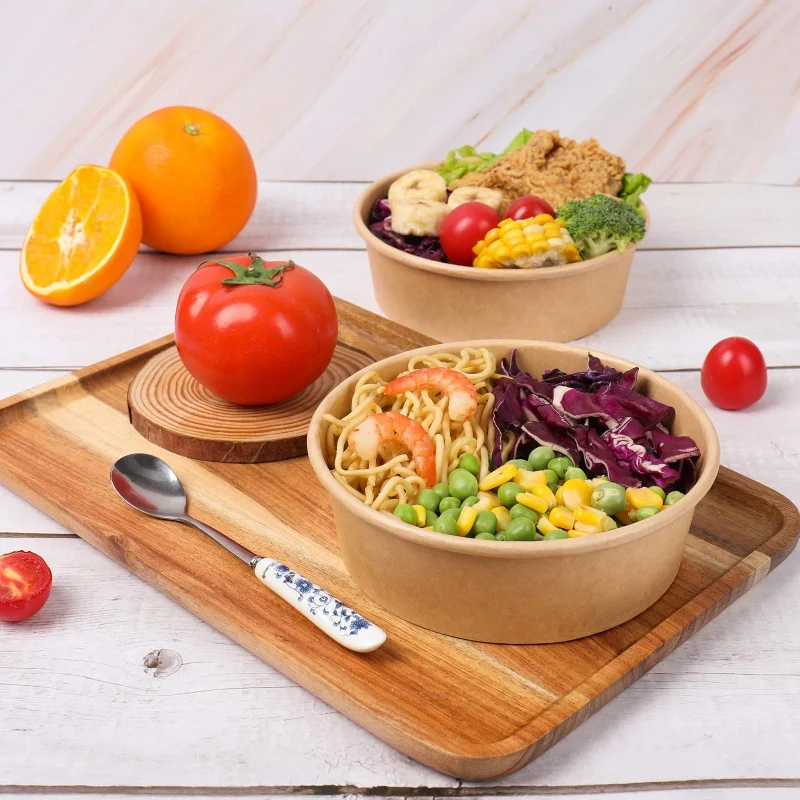 Customized productBiodegradable White Kraft Paper Salad Bowls Food Packing Containers With lid