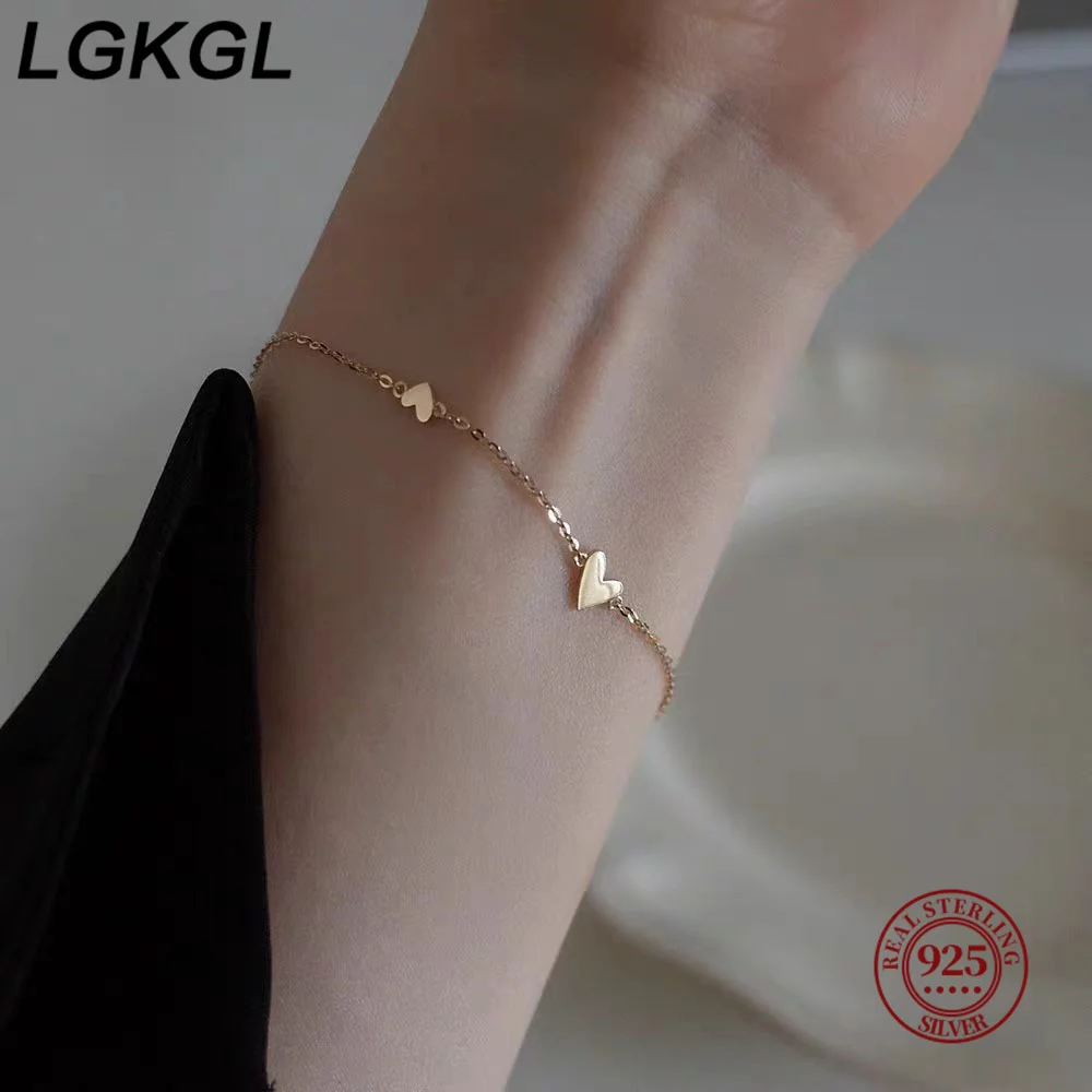 LGKGL 2024 new S925 sterling silver heart-shaped bracelet women three love simple plated 18K gold INS wind hot sales