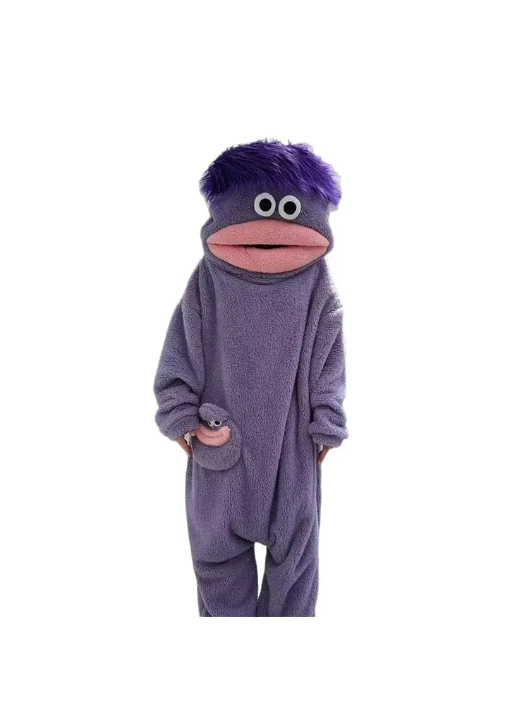 Piżama onesie z motywem anime, uroczego, zabawnego potwora z dużym pyskiem, gruby polar koralowy, odzież domowa dla par, dla mężczyzn i kobiet, jesienna piżama z motywem kreskówkowym. — 2