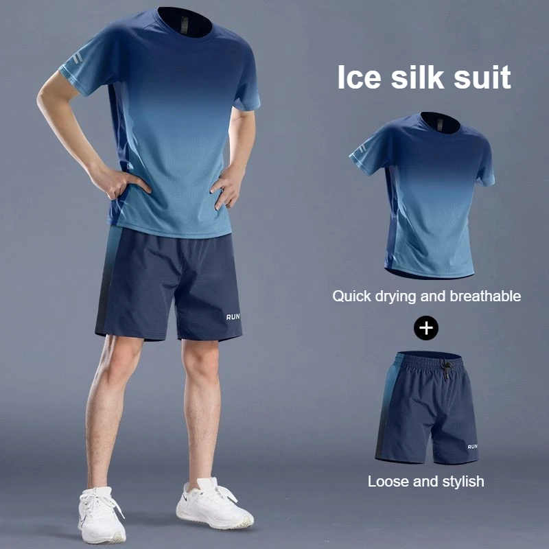 Sports Suits for Men's New Quick-drying Clothes Summer Fitness T-shirt Running Shorts Shorts Badminton Training Suit
