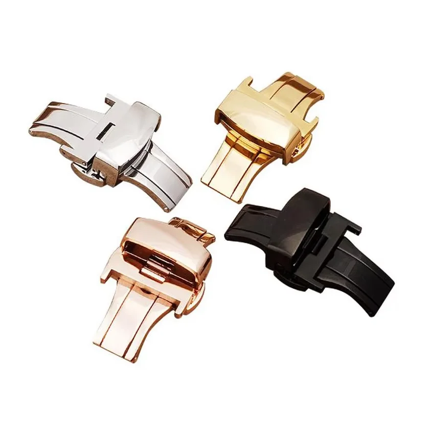 316L Stainless Steel 10 12 14 16 18 20 22 24mm Watch Buckle Watchbands Double Push Deployment Butterfly Clasp Strap Accessories