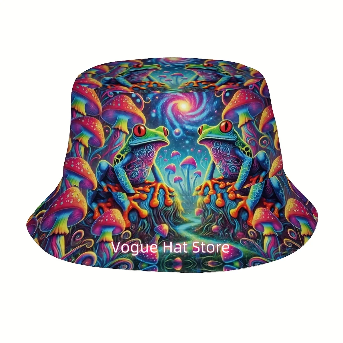 A Unisex Fisherman Hat Featuring a Bohemian Design with a Frog And Mushroom Print, Perfect for Outdoor Activities Like Golfing,