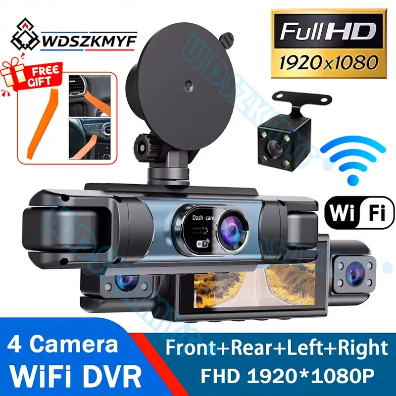 4Lens 360° Dash Cam FHD 1080P Video Recorder Car DVR Recording Camera Front Left Right Rear View 4Ch/3CH DashCam 24H Parking