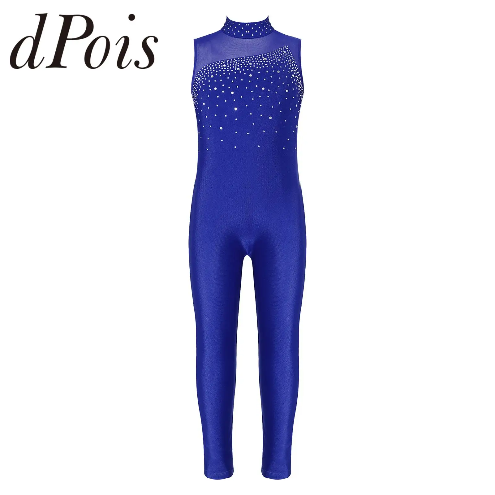 Kids Sleeveless Rhinestone Ballet Leotards Bodysuit Gymnastics Jumpsuit For Girls Children Figure Ice Skating Jumpsuits Unitard