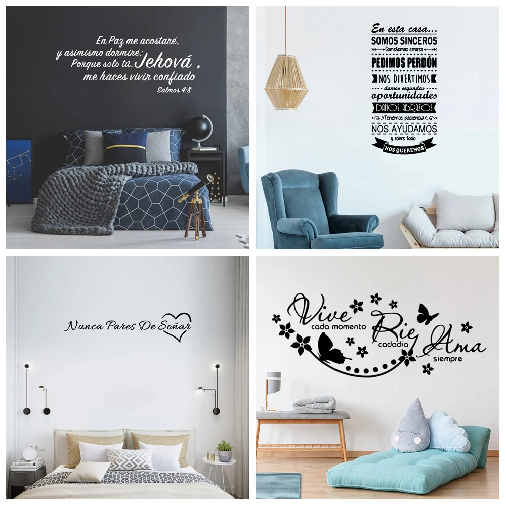 1pc Fashion Spain Frase Vinyl Stickers For Bedroom Decor Wall Decal Self adhesive Spanish Text Sticker Home Decor