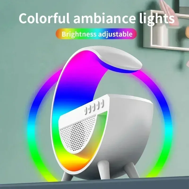 15W Wireless Charger Station Bluetooth Speaker RGB Desk Lamp Alarm Clock