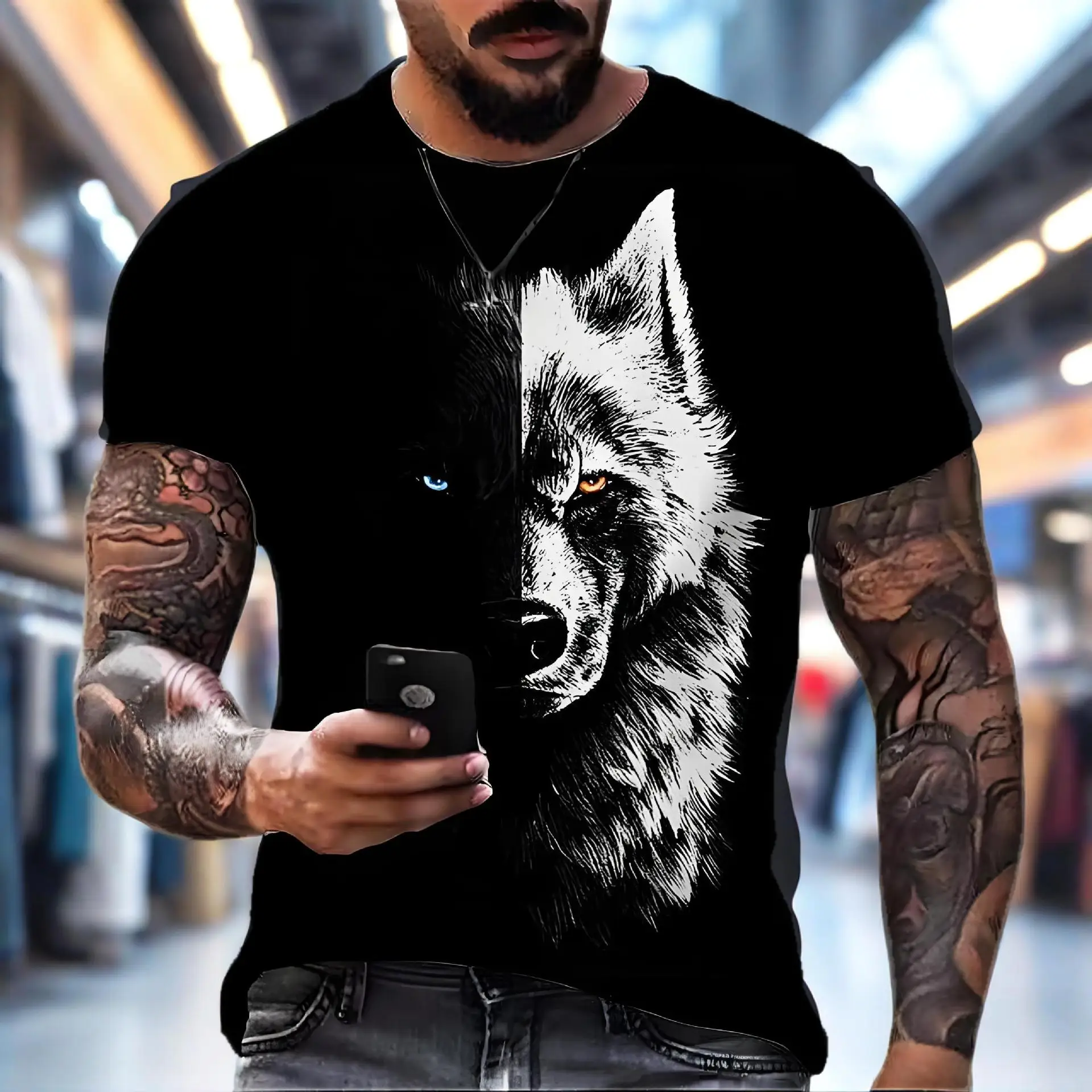 Stylish Men's 2025 New Animal 3D Digital Print Cross-border Foreign Trade Hot-selling Animal Print T-shirt Export