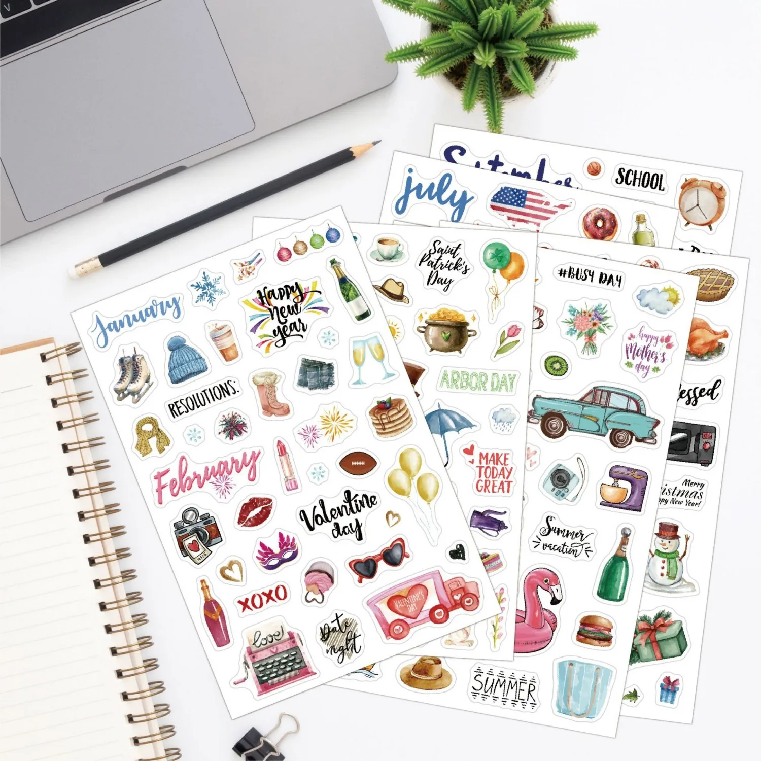 6sheets Pre-cut Stickers Self-Adhesive Paper Stickers for Scrapbooking Journals Planners DIY Crafts Embellishments Stickers image 5