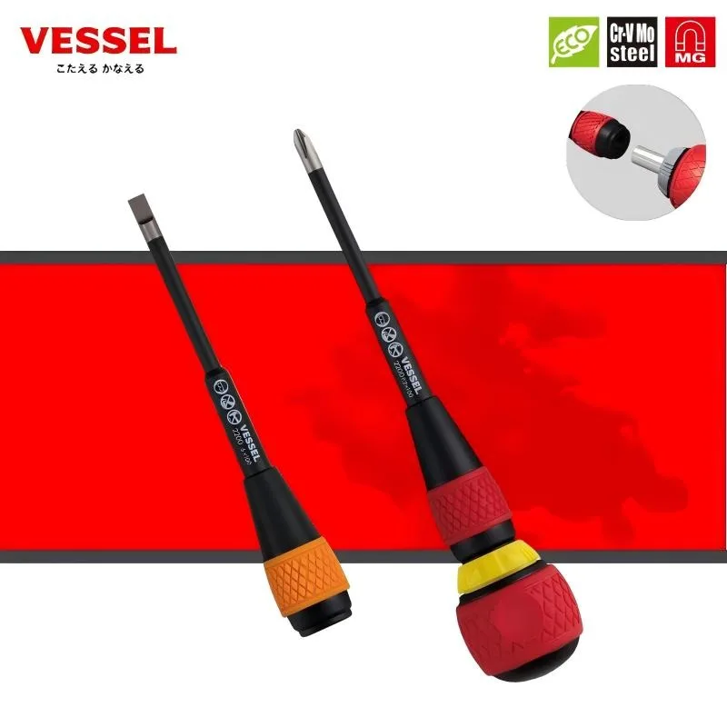 VESSEL 2200 +2X100 -6X100 طقم مفك براغي بسقاطة مكون من قطعتين JIS مكون من 36 قطعة فيليبس/أدوات يدوية مشقوقة #2