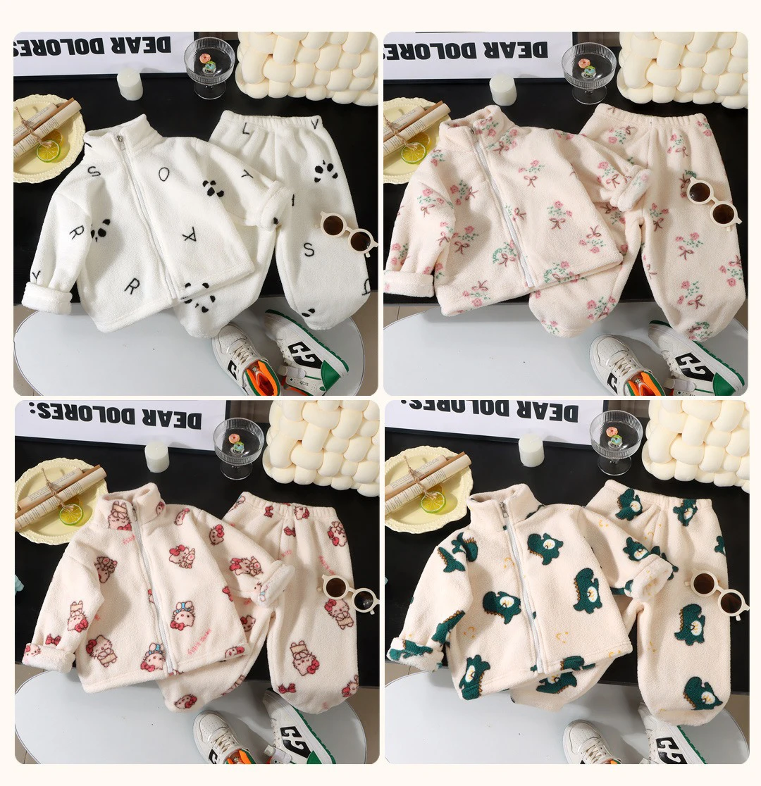 Ircomll Kinder-Set aus Flanell-Mantel und -Hose – Herbst-Frühling-Kleinkind-Oberbekleidung, Unisex-Homewear, 1–10 Jahre, Jungen- und Mädchen-Kleidungsanzug – Detail 8