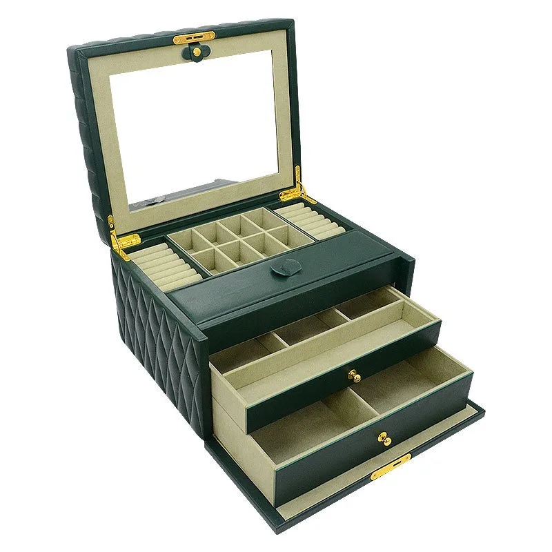 

Кожаная коробка для хранения ювелирных изделий, женское ожерелье, кольцо, подвесные коробки, большой футляр для ювелирных изделий с замком, серьги, браслет, органайзер, чехлы