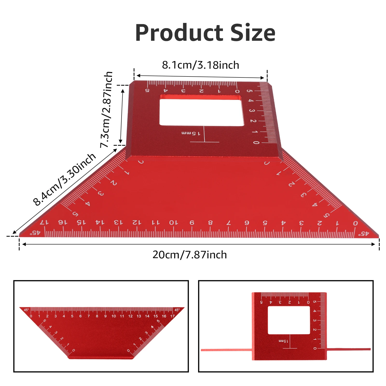 3D Multi-Angle Measuring Ruler Aluminum Alloy 45/90 Degree Multifunctional Ruler Miter Triangle Ruler Dual 45° Angle Marking