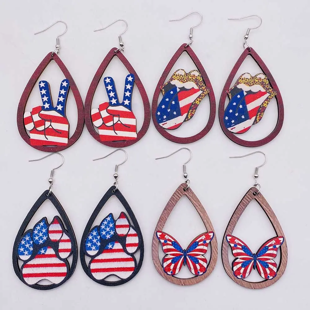 Independence Day Wooden Earrings USA Patriotic 4th of July Butterfly  American Flag Earrings for Women Jewellery Accessories