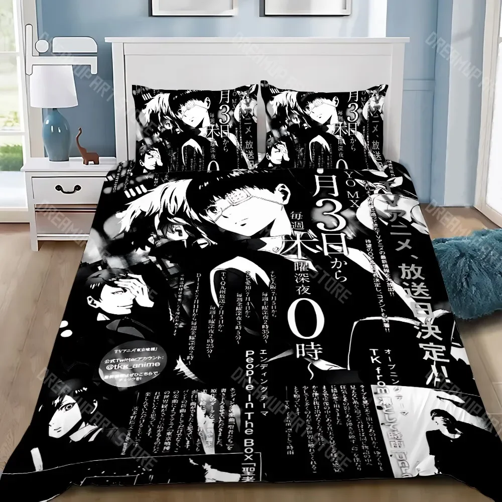 Anime Duvet Pillowcase Bedding Set Adult Boy Tokyo Ghoul Girl Bedroom Decoration Children Gift Single Double Large Size