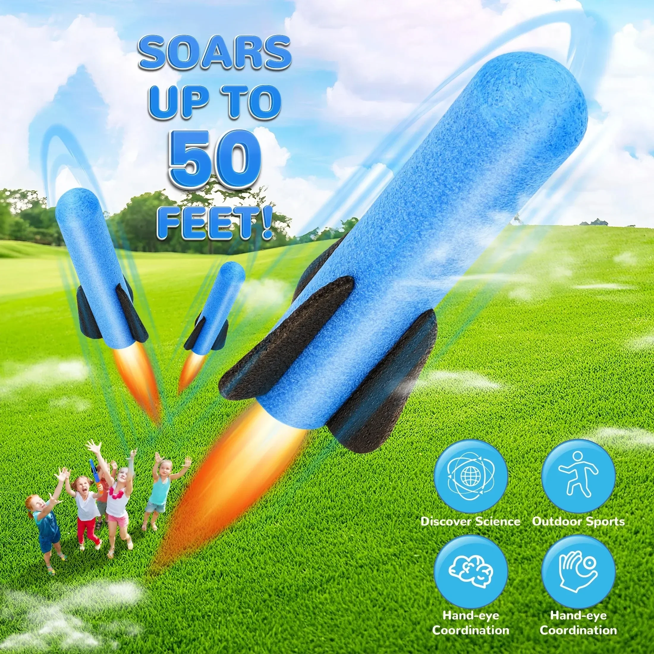 

Handheld Rocket Launcher Toy with 3pcs Foam Launches, Launches Up to 50 Feet, Fun Outdoor Toys for Boys & Girls Gifts