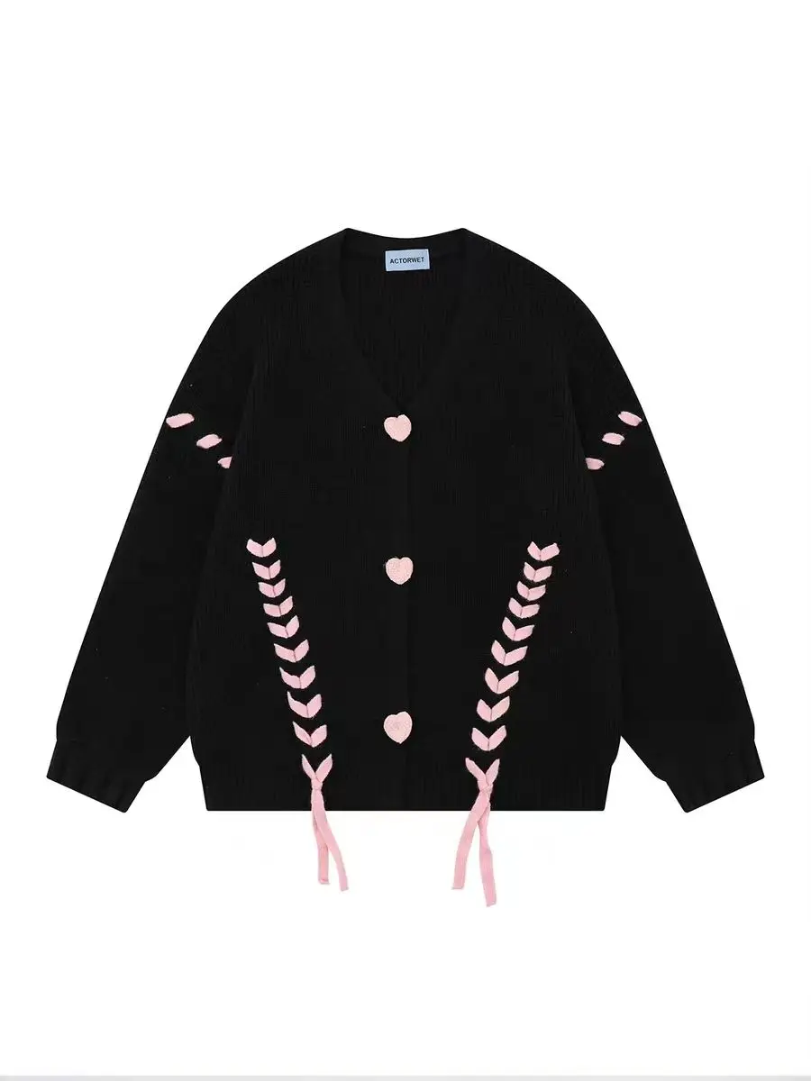 Autumn Winter Cardigans Women Y2k Sweet Lace-up Tender Outwear Knittwear Loose College Girls Popular Kawaii Sweaters Fashion