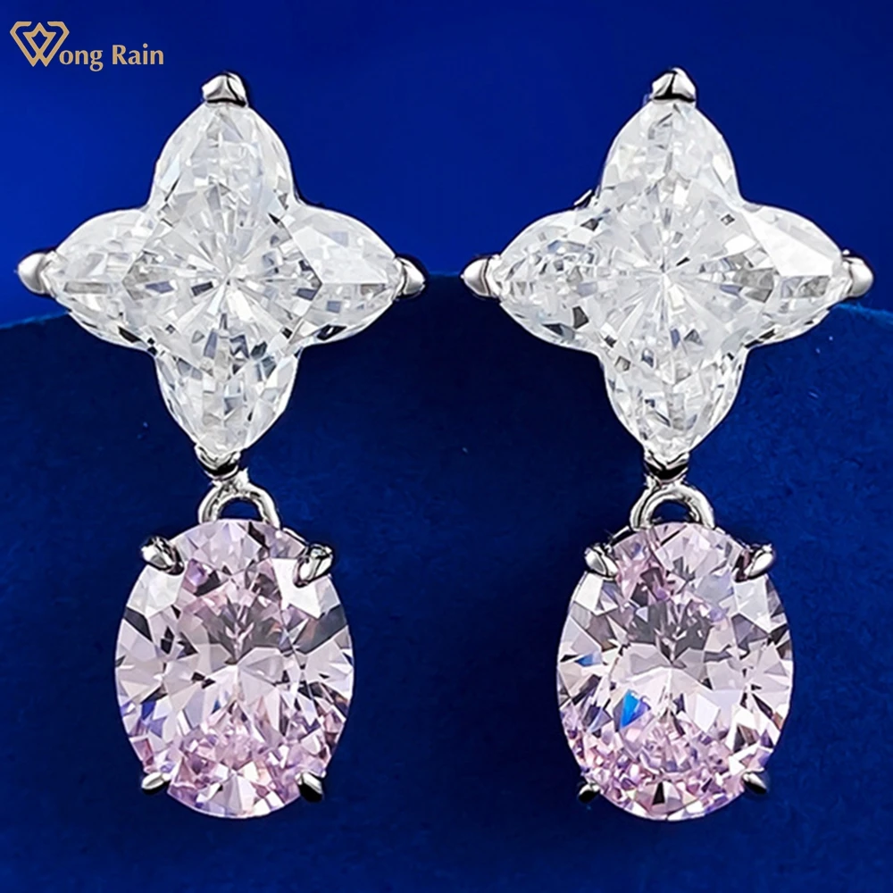 

Wong Rain 925 Sterling Silver Oval Cut 7*9MM Lab Sapphire High Carbon Diamond Gemstone Star Drop Earrings for Women Fine Jewelry