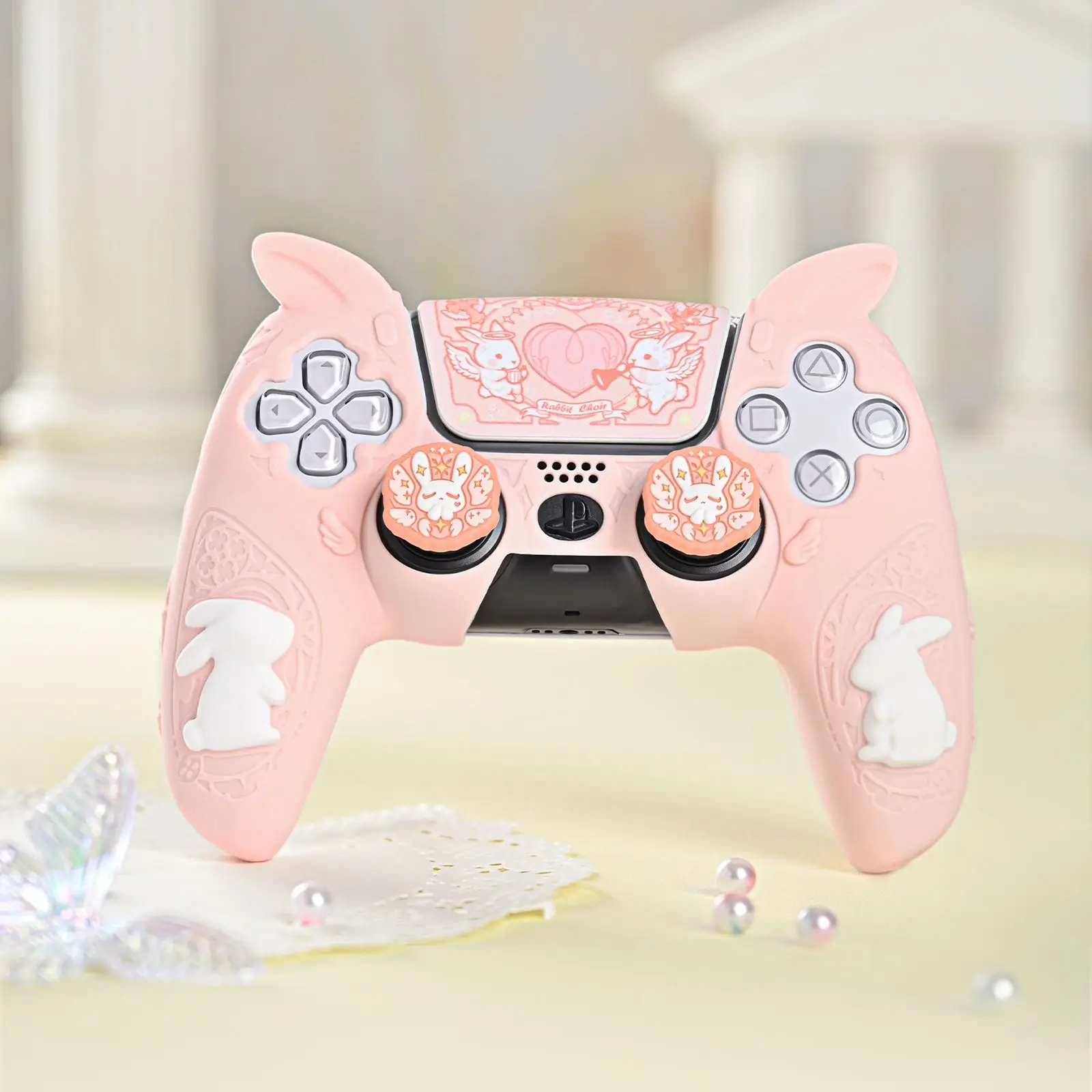 GeekShare Gothic Bunny Silicone Protective Cover Case for Playstation 5 Wireless Controller with 2 Thumb Grip Caps and 1 Sticker