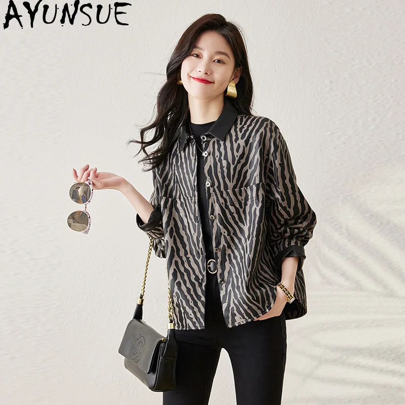 سترة نسائية من الجلد الطبيعي من AYUNSUE لعام 2025 سترات نسائية من جلد الغنم الحقيقي ملابس ربيع الخريف ملابس كوسوهها Жenskaya بألوان متباينة