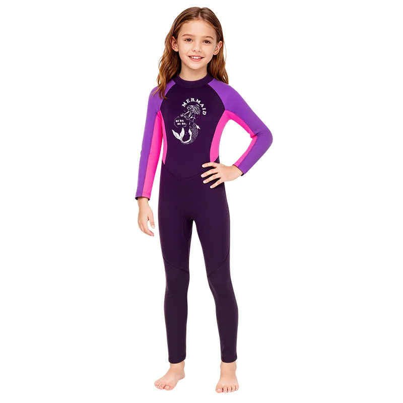 Girls Kids Wetsuit 2.5mm Neoprene Full Body Thermal Swimsuit UPF50+ UV Protection Long Sleeve Diving Suit for Toddler Surfing