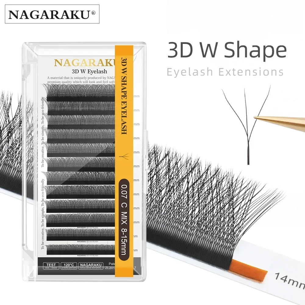 NAGARAKU 3D W Shape Natural Soft Light Hand Woven Fans Automatic Flower False Eyelashes Extensions