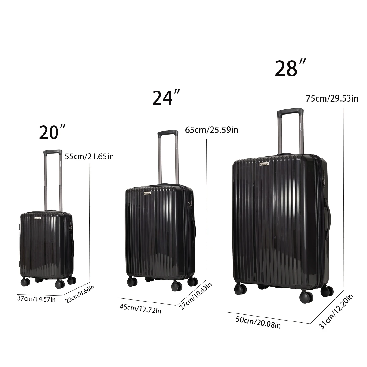 Luggage Sets 3 Piece Luggage Set PP Material Travel Suitcase Set With Spinner Wheels for Men Women 20''/24''/28''