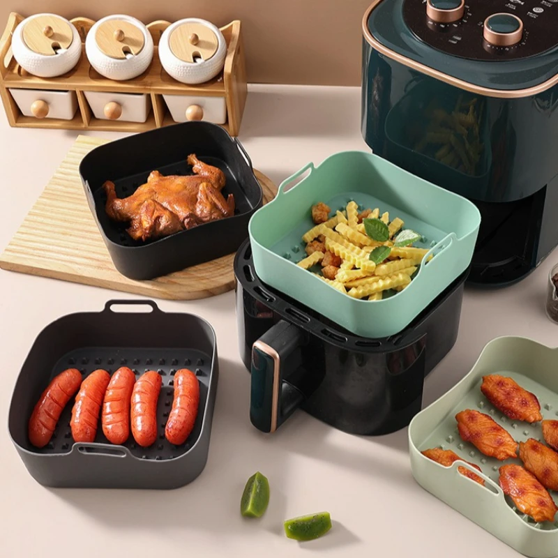 Reusable Silicone Air Fryer Mat Non Stick Square Tray Heat Resistant BPA Free for Oven Toaster Grill Roasting Baking Clean Easy