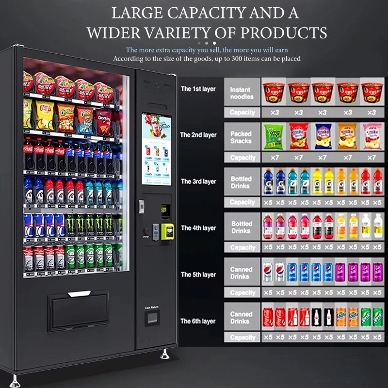 Food Beverage Vending Machine With Oversized Touch Panel Custom Combo Structure For Daily Retail Item Operation