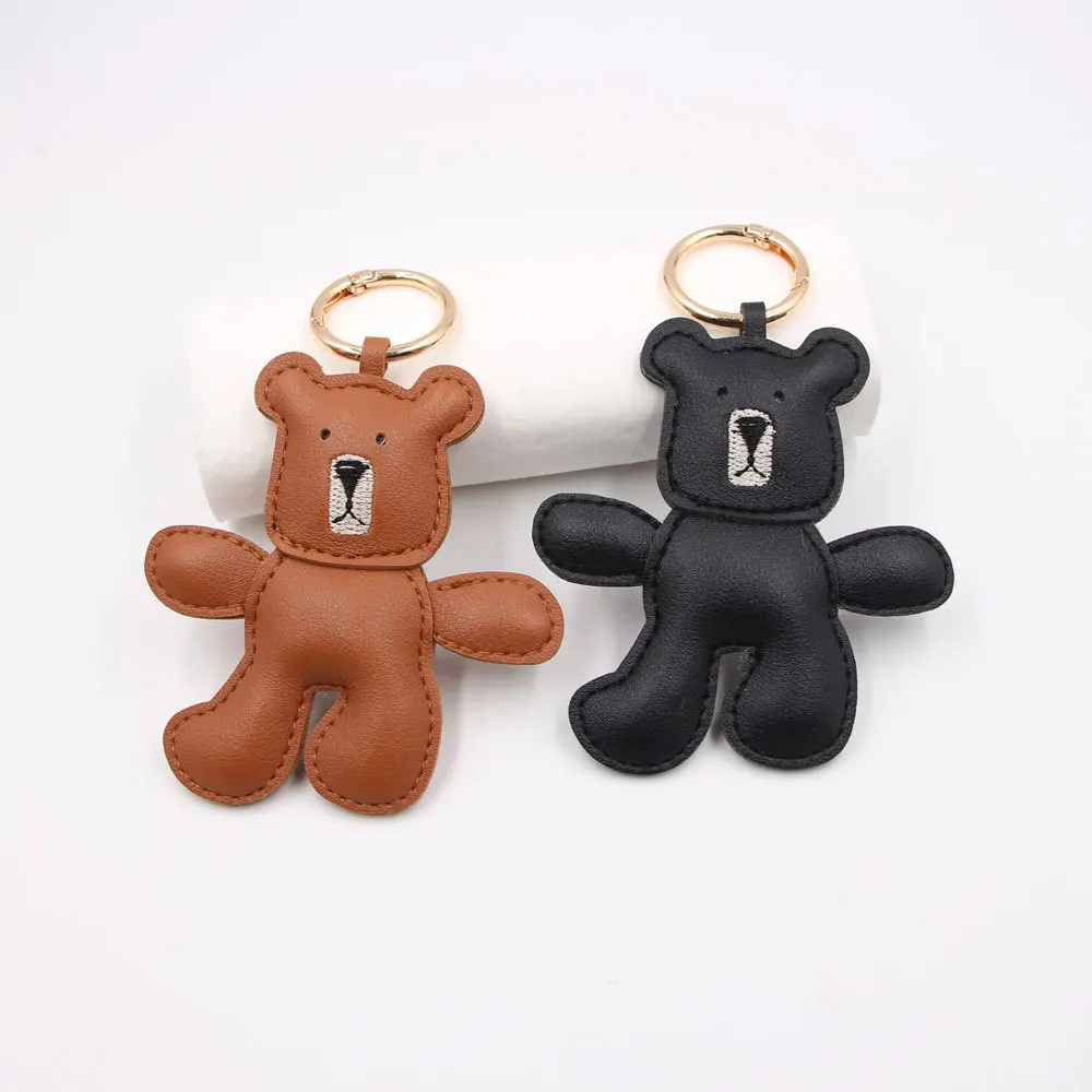 New Fashion Cute PU Leather Bear Keychain for Women Key Ring Chain Female Keyring Rear View Mirror Pendant Girls Gift Accessory