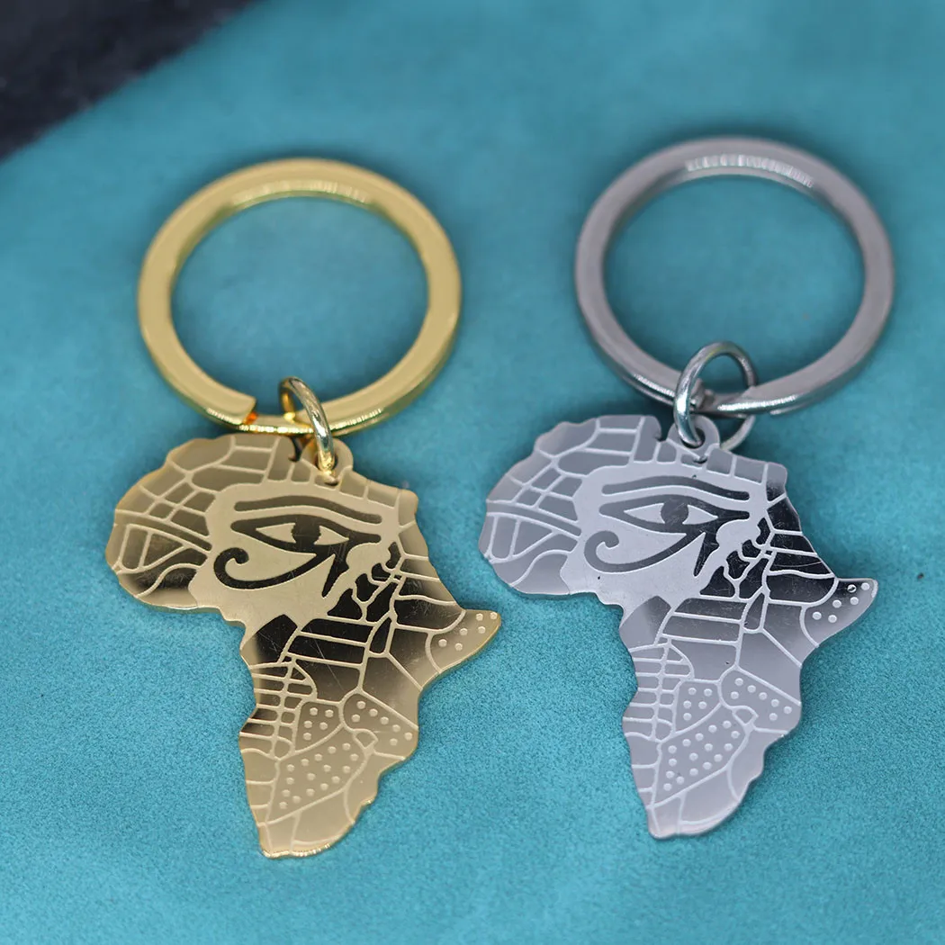 

Eye of Horus Africa Map Pendant Keychain For Men Women Stainless Steel Ancient Egyptian Symbol of Protection Key Chains Jewelry