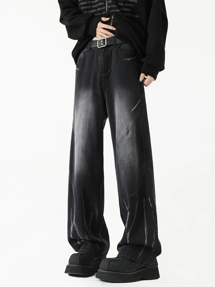 

Мужские джинсы свободного кроя в стиле ретро, винтажные, прямые, в стиле хип-хоп, повседневные, из смесового хлопка и полиэстера, весна-осень