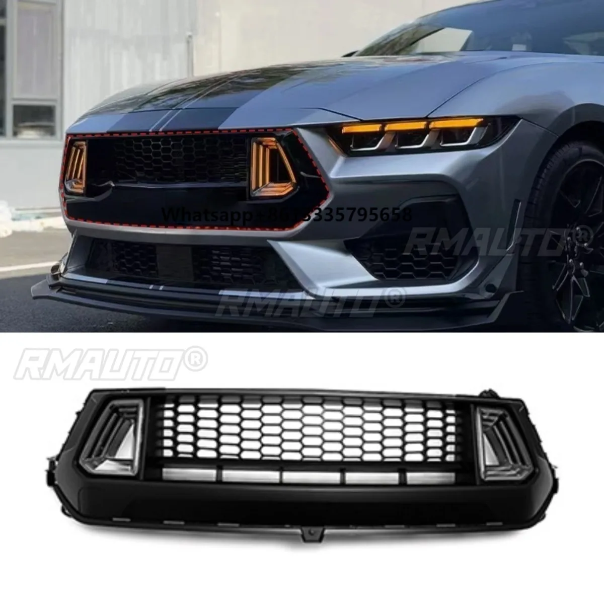 

Car LED Bumper Grill Decorative Strips Racing Grille Body Kit Front Bumper Grill For Ford Mustang 2024+ Exterior Part