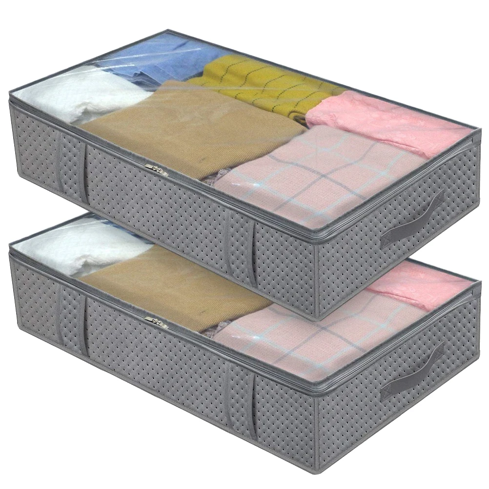 

2pcs Quilt Storage Bag Home Organizer Non-woven Washable Clothes Container Large Capacity Soft Sturdy Dustproof
