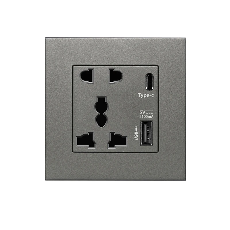 

Power 2100MA USB Outlet Crystal Glass Panel 13A UK Wall Type C Interface Socket