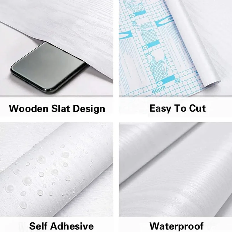 Kitchen Home Decoration White Wood Grain Self-adhesive Paper Furniture Wallpaper Sticker Table PVC Waterproof Wall Stickers 40cm