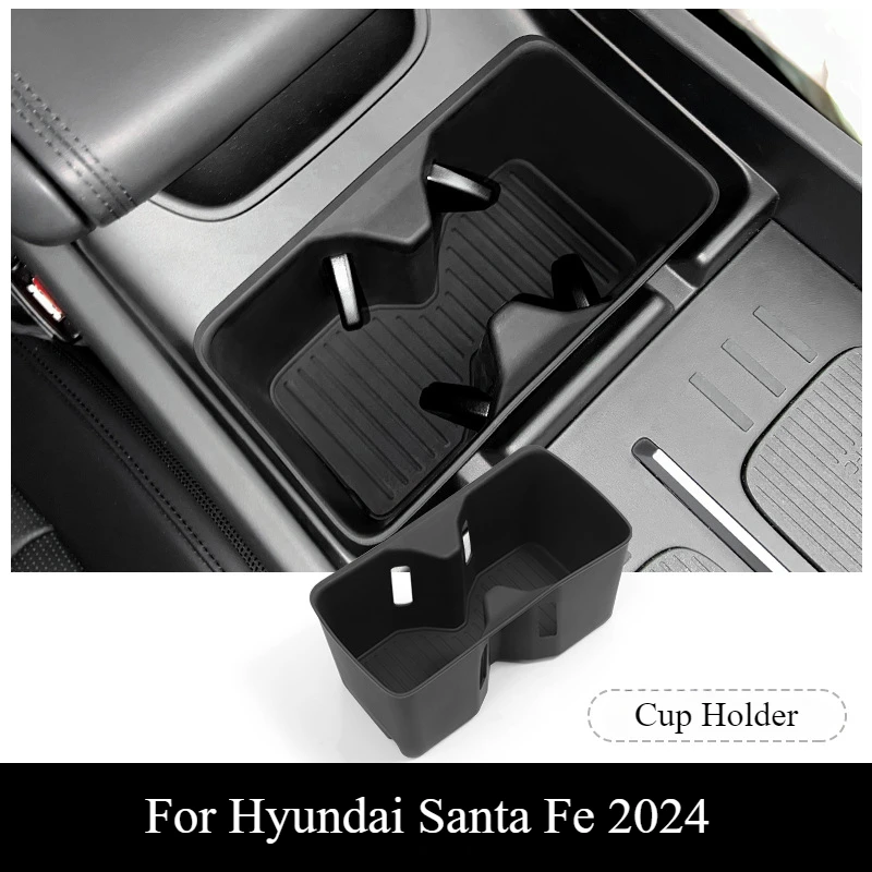 لشركة هيونداي سانتا في 2024 حامل أكواب الماء لوحة شحن لاسلكية التحكم المركزي عدم الانزلاق شاحن حصيرة سيليكون حامل المشروبات