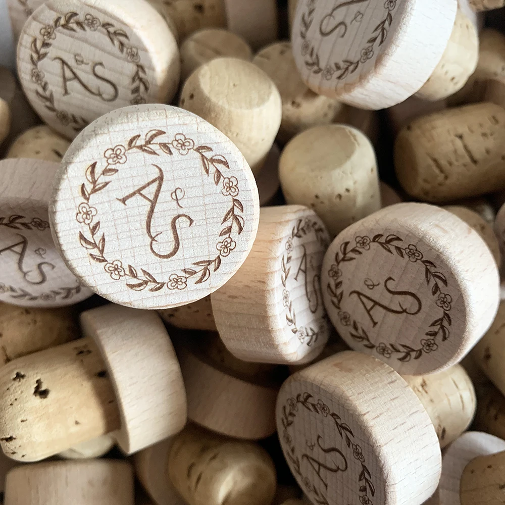 Personalized Engraved Logo Wood Wine Stopper Cork Bottle Toppers With Thank You Card Party Wedding Favors Gifts Wedding Souvenir