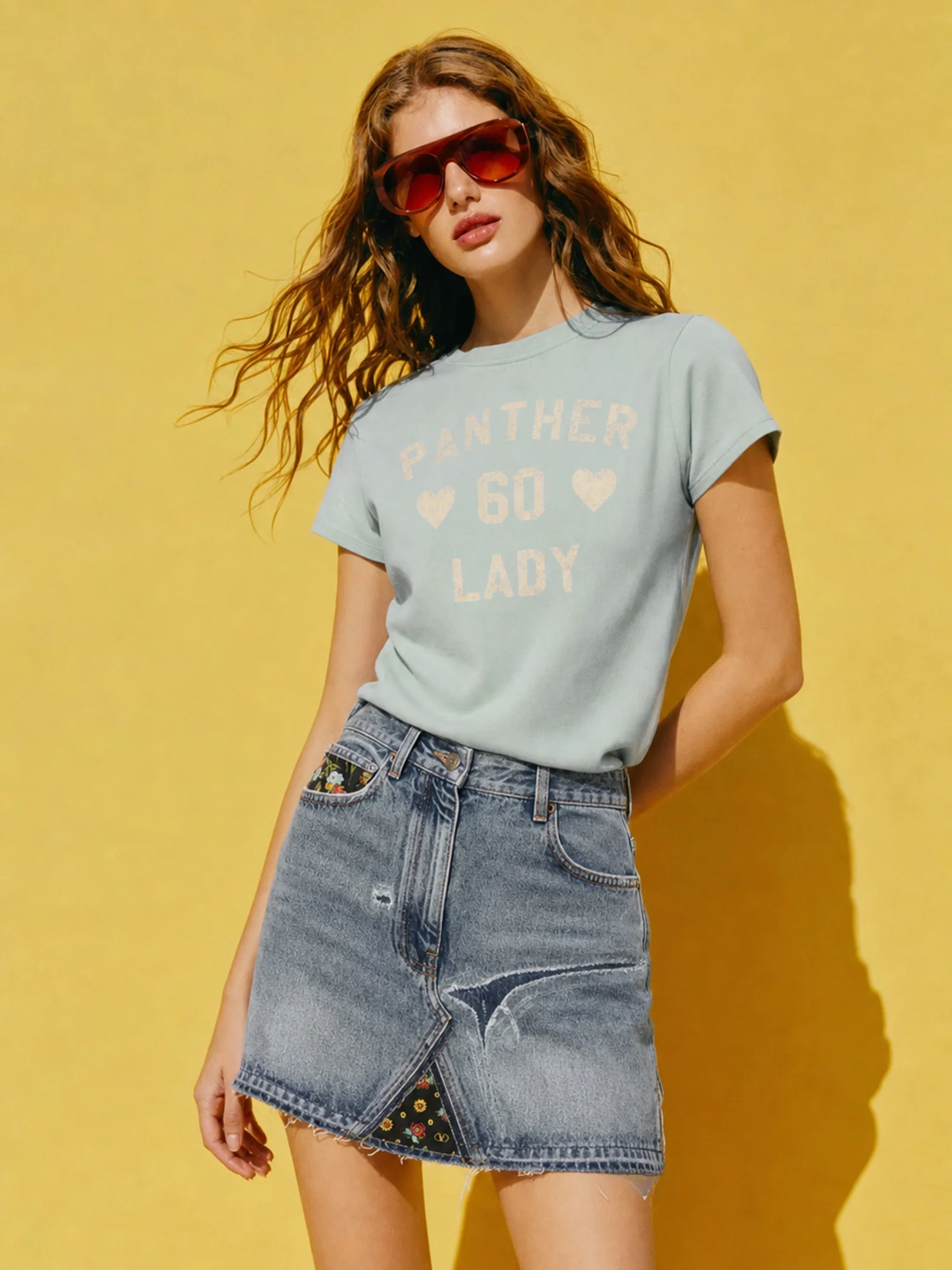 Comfortable Retro Combed Cotton Short Sleeve T-Shirt round Neck Vintage Print Simple Style Women's Summer Breathable Casual Top
