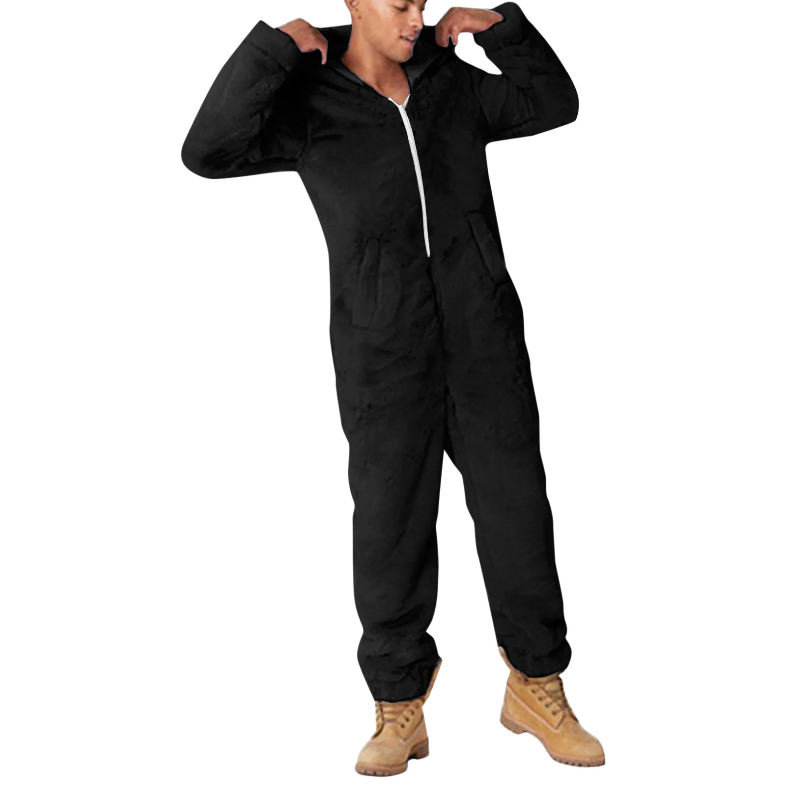 Men Warm Teddy Fleece Onesie Fluffy Sleep Lounge Adult Sleepwear One Piece Pyjamas Male Jumpsuits Hooded Onesies For Adult Men