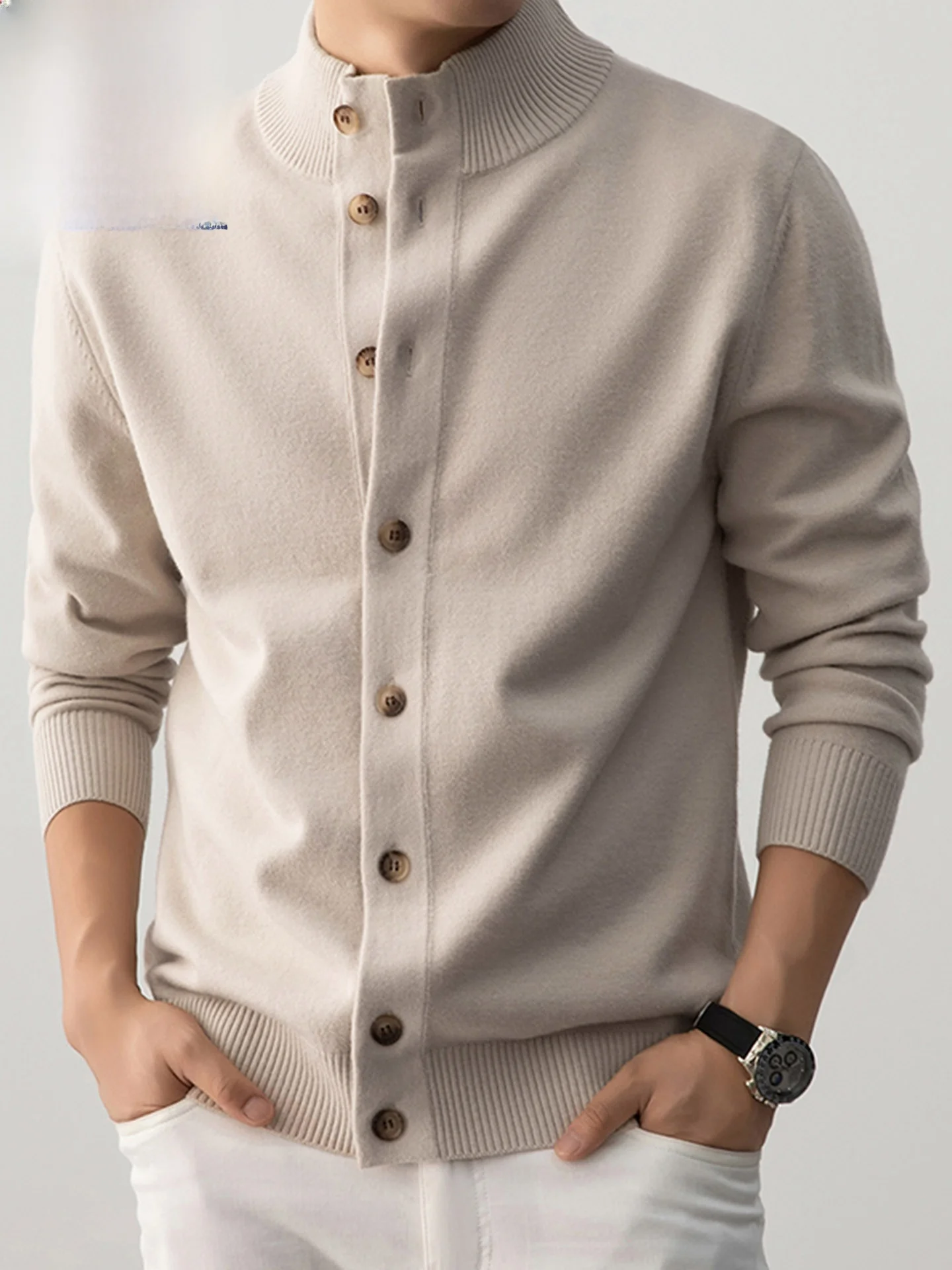 

Мужской вязаный кардиган из шерсти Thiened, повседневный, с воротником-стойкой, осенне-зимний, теплый, универсальный, для отдыха