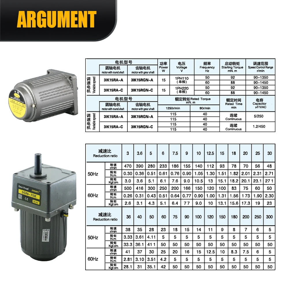 15W Micro AC Motor 110v 220v Single Phase Asynchronous Motor Gear Motor 10mm Motor Shaft+ Speed Controller 5RPM-1350RPM 50/60hz