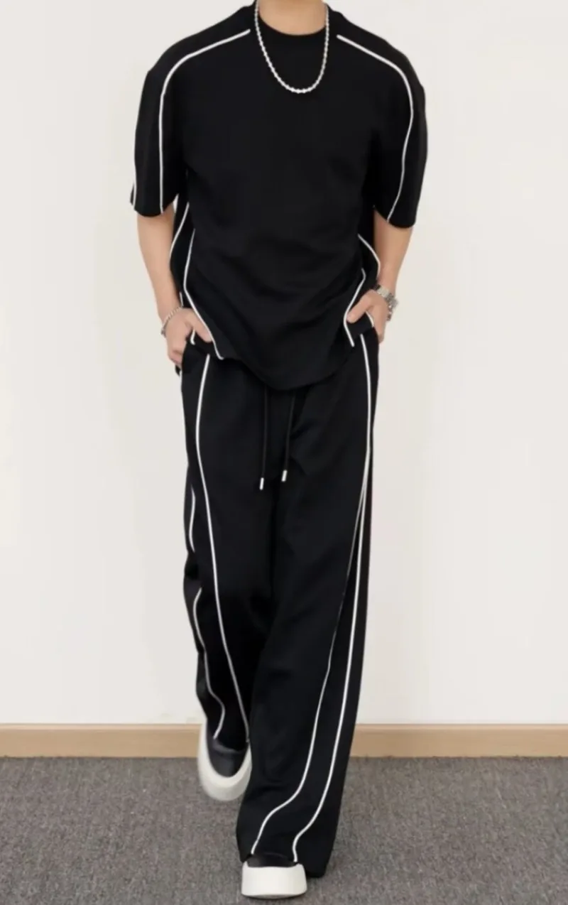 

Summer Men's Sport Suit Short Sleeve Tshirt Basketball Jersey Casual Pant Two Piece Korean Design Activewear