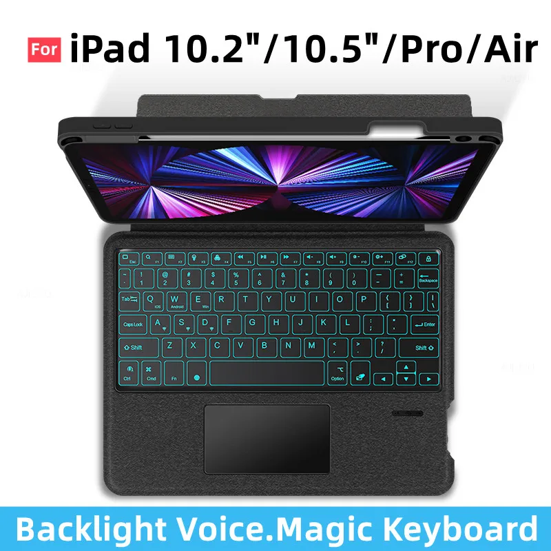 Nuova tastiera intelligente magica per iPad 10.2 pollici 9th 8th 7th Pro 11 12.9 Air 5th 4th Air3 10.5 arabo russo spagnolo voce magnetica