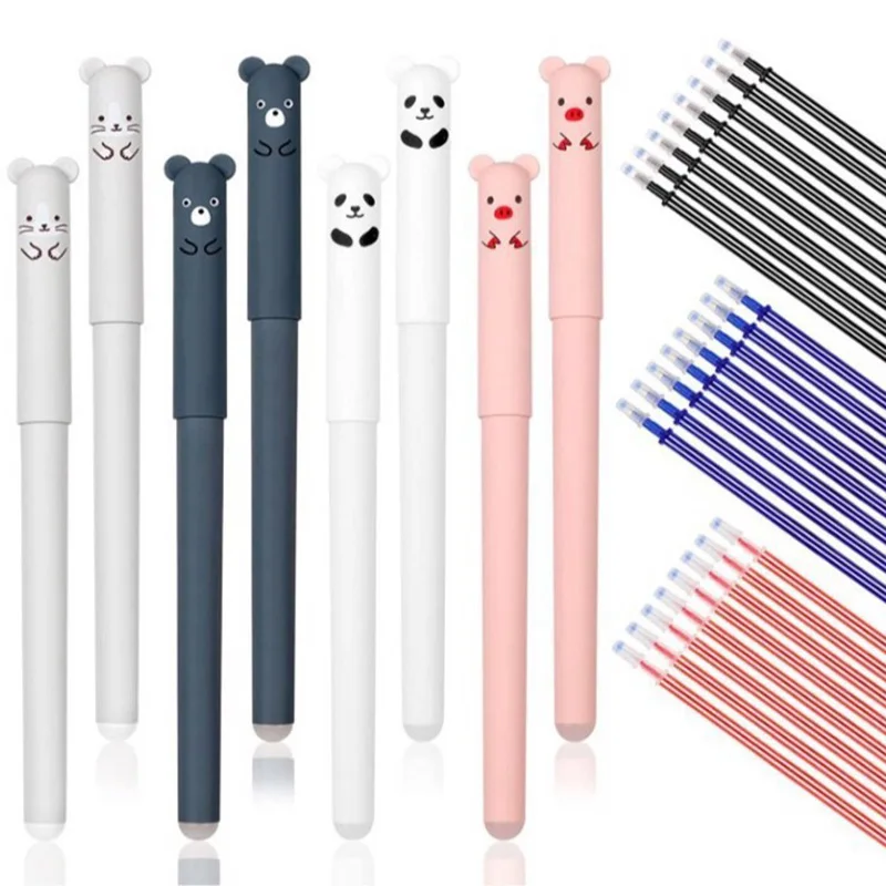 4pcs Animals Panda Erasable Gel Pen 0.5mm Blue Black Erasable Pen Refills Rods Washable Handle School Supplies Stationery