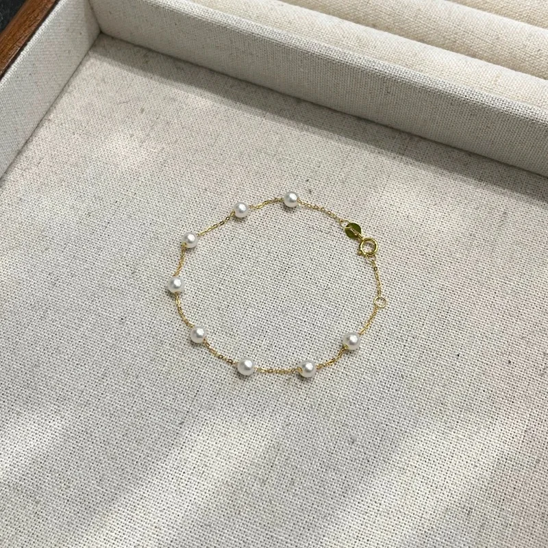 Pulsera de perlas naturales de oro auténtico de 18 quilates Au750, pulsera de mujer con estrella del cielo completo, joyería de Boutique, regalo de boda y cumpleaños S514