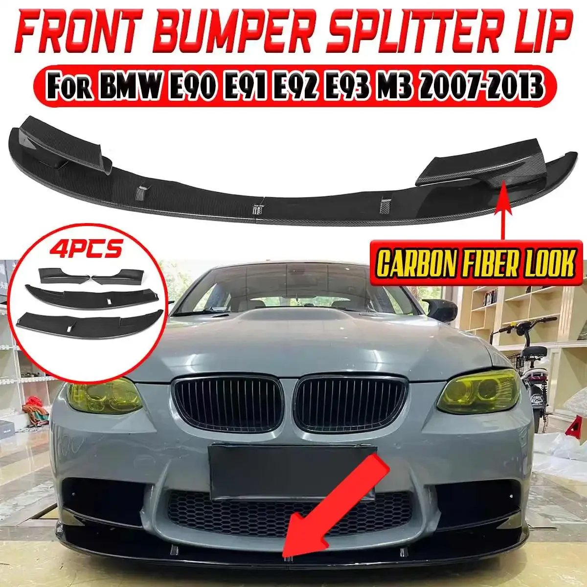 

E90 Car Front Bumper Splitter Diffuser Lip Protector Spoiler Deflector Lips Guard For BMW E90 E91 E92 E93 M3 2007-2013 Body Kit